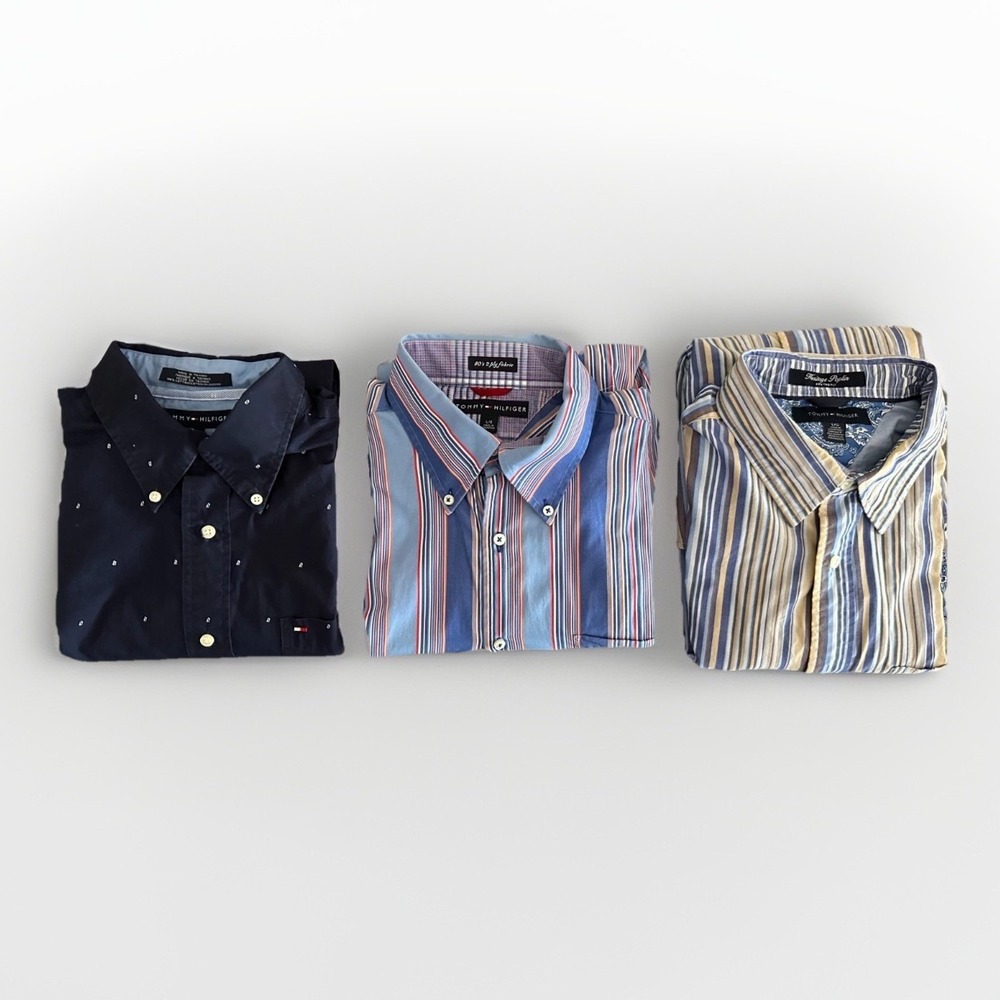 Tommy Hilfiger Button Up‎ Shirt Lot 3 Mens Large Striped Preppy Casual